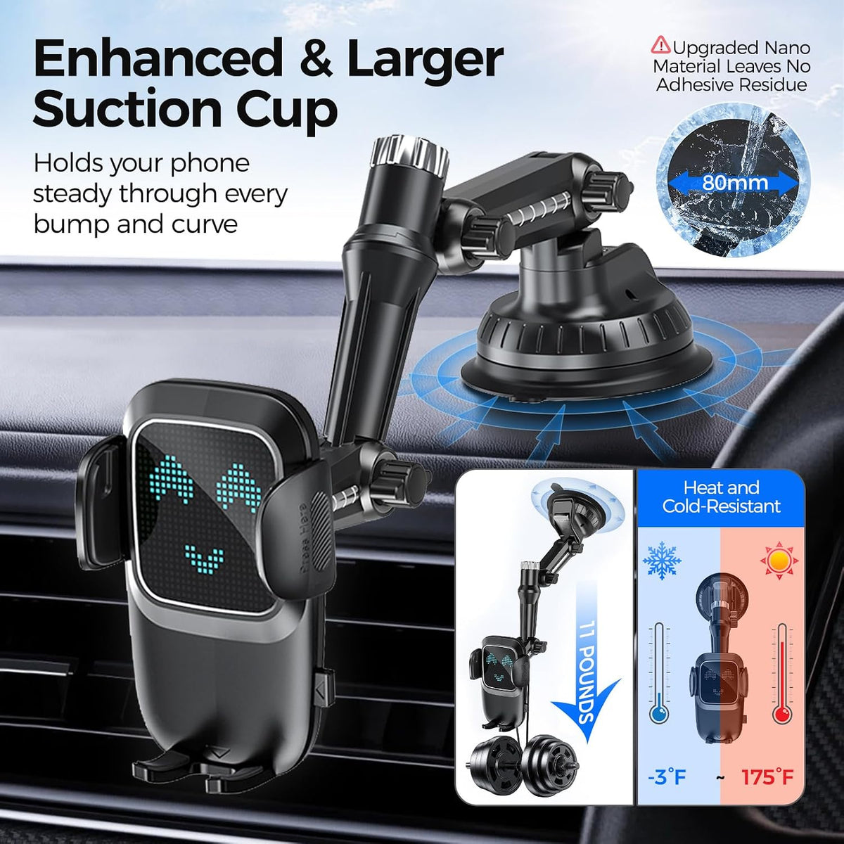 Pickup Truck Phone Holder, Car Phone Holder Mount Heavy Duty, Phone Mount for Truck, Dashboard Windshield, Suction Cup Phone Mount for Video Recording Vlog, 12.6 Inch Long Arm, HT0202