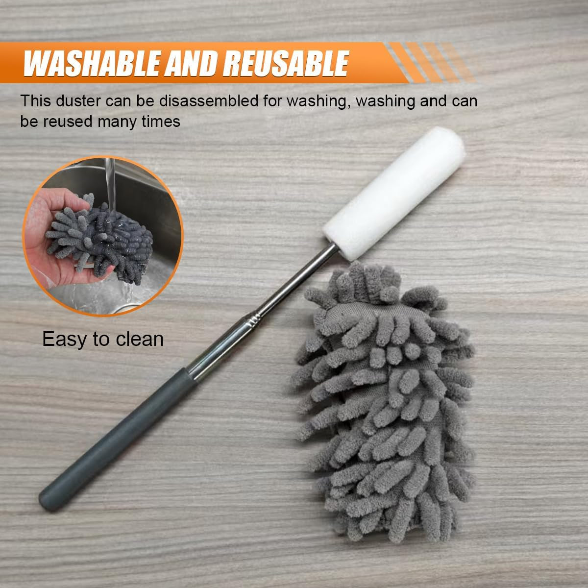 6PCS Microfiber Duster for Cleaning, Washable Chenille Hand Dusters with Extendable Telescoping Pole, Mini Car Interior Dusting Brush Tool for Auto Dash, Home, Office, Blinds(Gray)