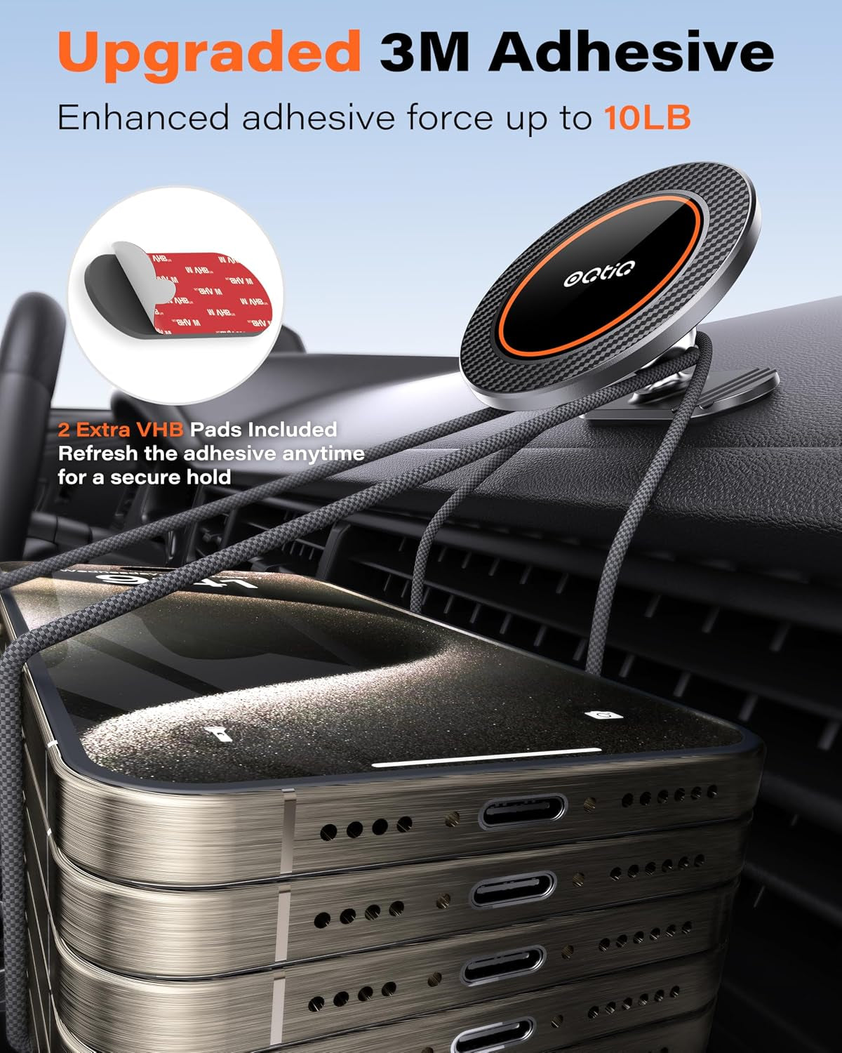 Magnetic Car Phone Mount with Adhesive Base, 2 Pack