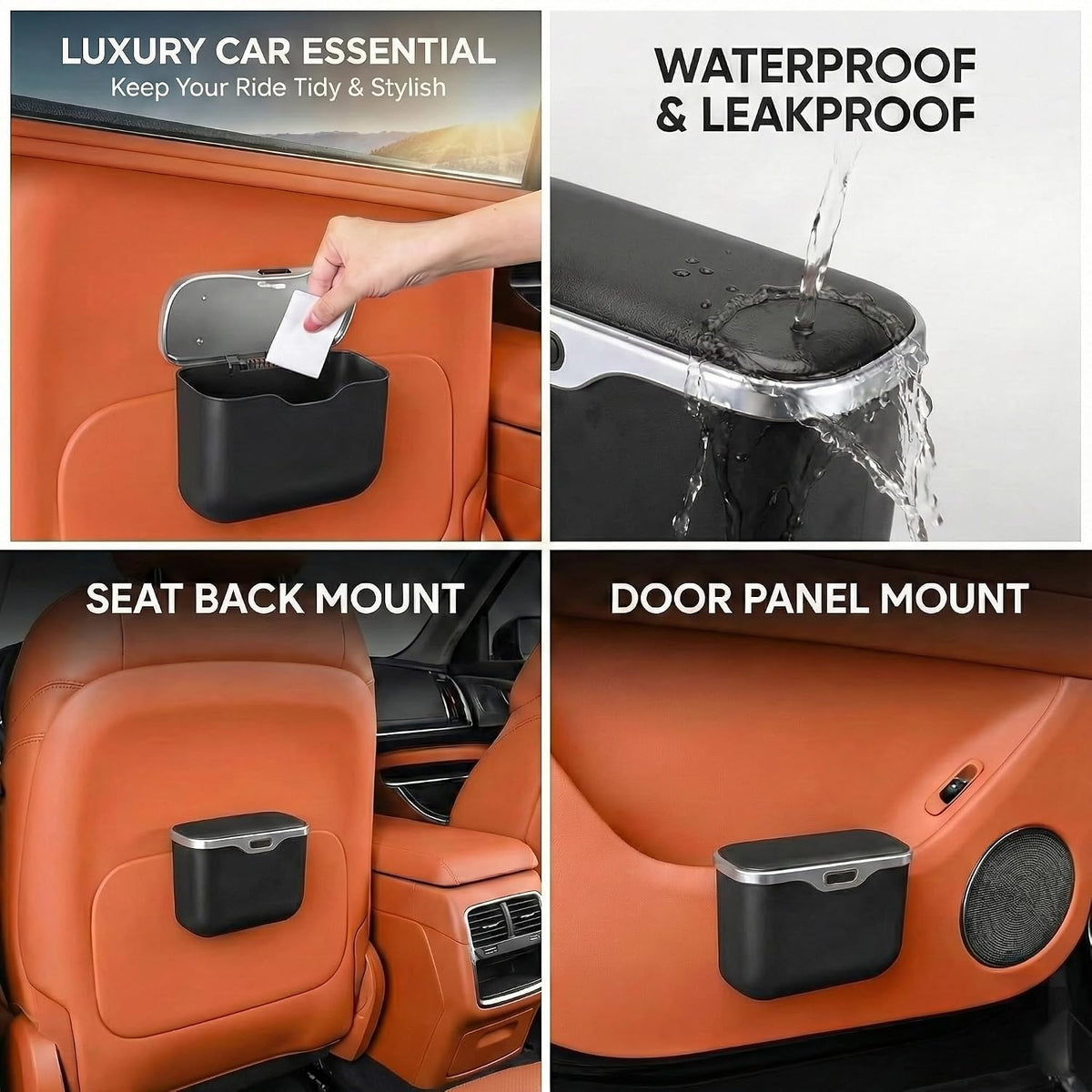 Hanging Car Trash Can, Leakproof Garbage Bin with Lid, Black