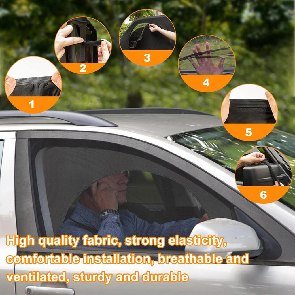 Car Window Shades, 2PCS Breathable Vehicle Rear Side Window Screen with Zipper, Automotive Interior Sunshades Protection Cover Accessories for Camping Privacy, Universal Fit