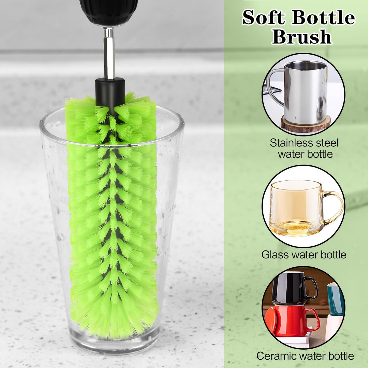1 Pack Drill Brush for Car Wheel and Bottle(Green)