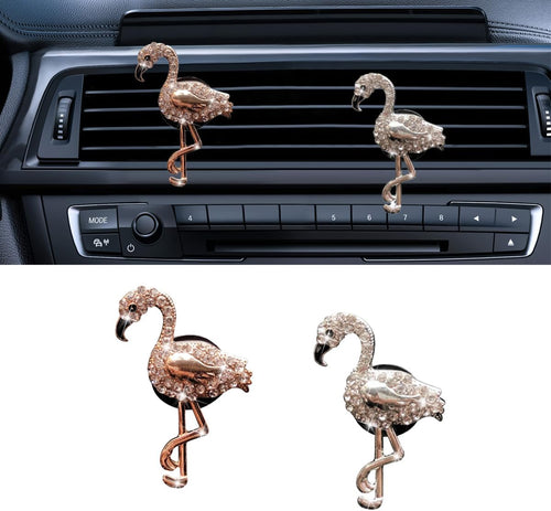 2PCS Bling Flamingo Car Dashboard Air Vent Trim Clips, Crystal Rhinestone Animal Car Air Fresheners Outlet Clip, Cute Automotive Interior Diffuser Decoration Accessories for Women (Flamingo)