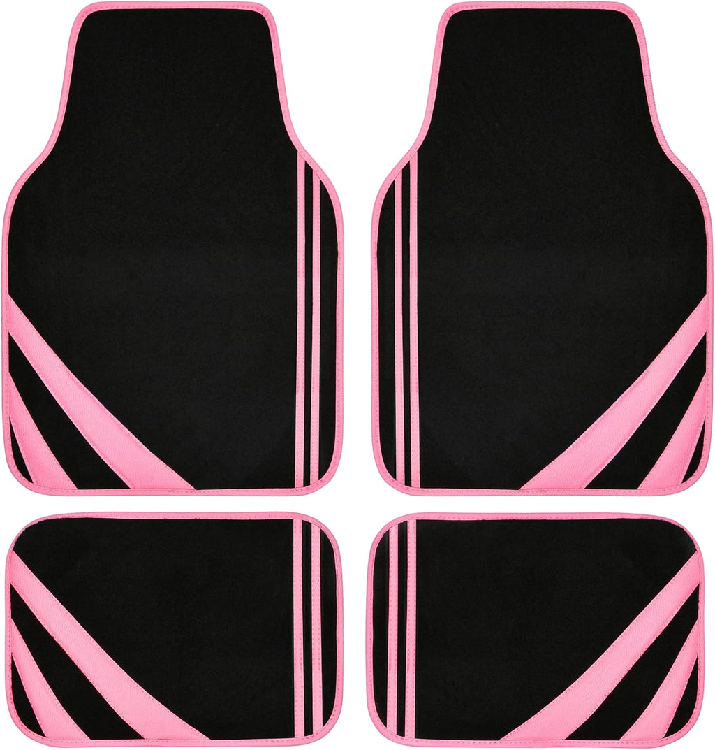 Pink Edge Faux Leather Car Floor Mats Universal Car Carpet Mats with Double Stitch Line Anti-Slip Backing Design, for Cute Girly Women, Fit 95% Automotive,Suvs,Sedan,Vans (Black and Pink)