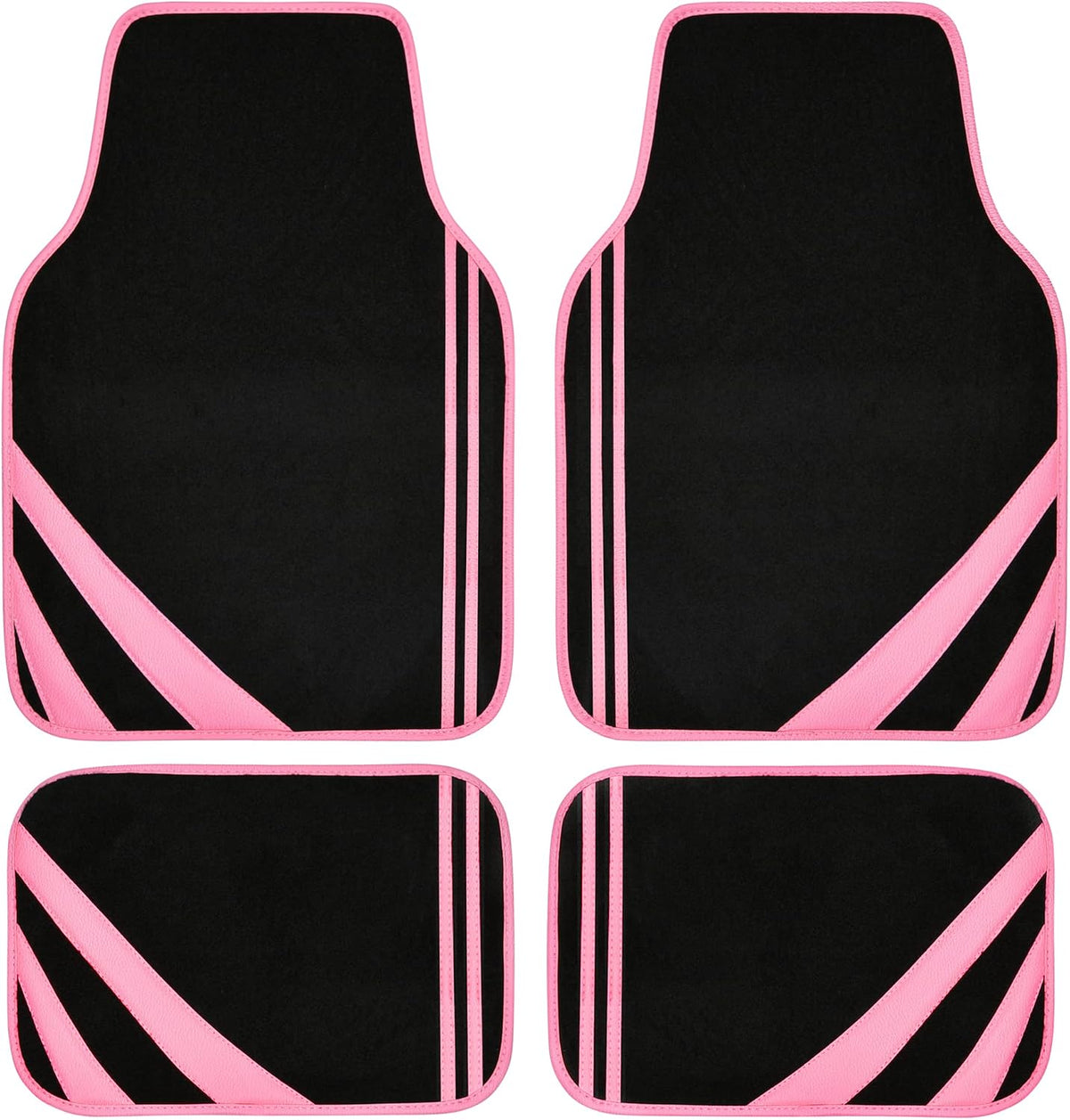 Pink Edge Faux Leather Car Floor Mats Universal Car Carpet Mats with Double Stitch Line Anti-Slip Backing Design, for Cute Girly Women, Fit 95% Automotive,Suvs,Sedan,Vans (Black and Pink)