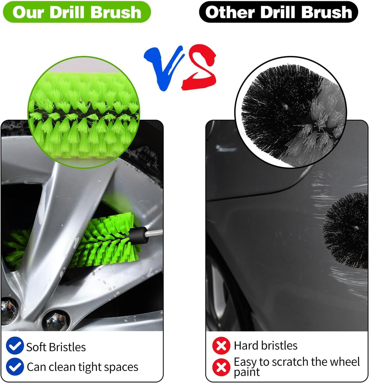 1 Pack Drill Brush for Car Wheel and Bottle(Green)