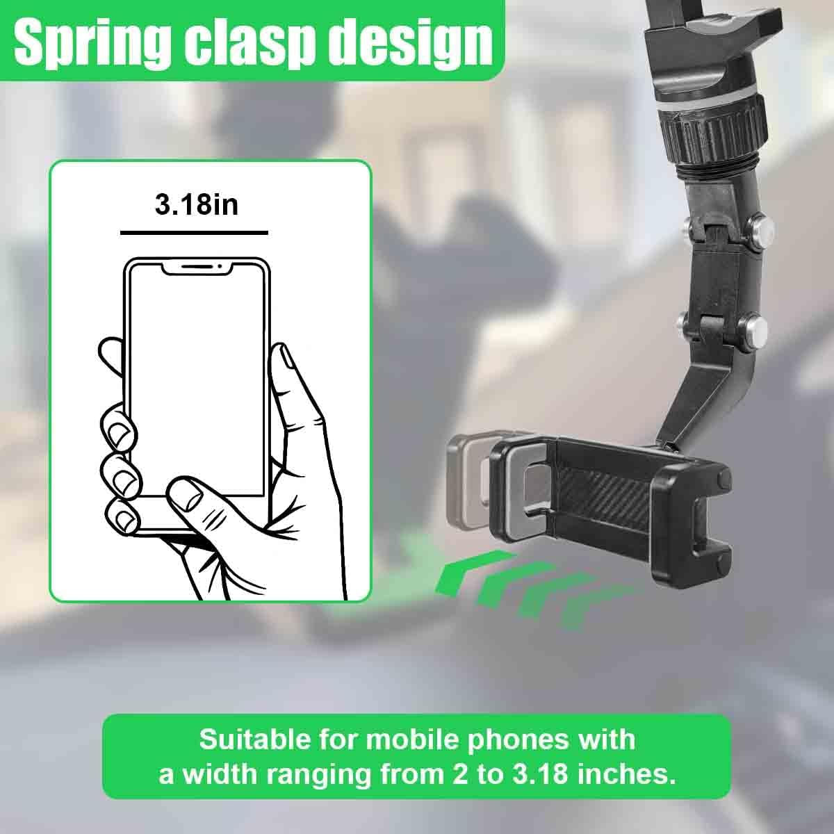 360° Rotating Car Rear View Mirror Phone Holder (Gray)