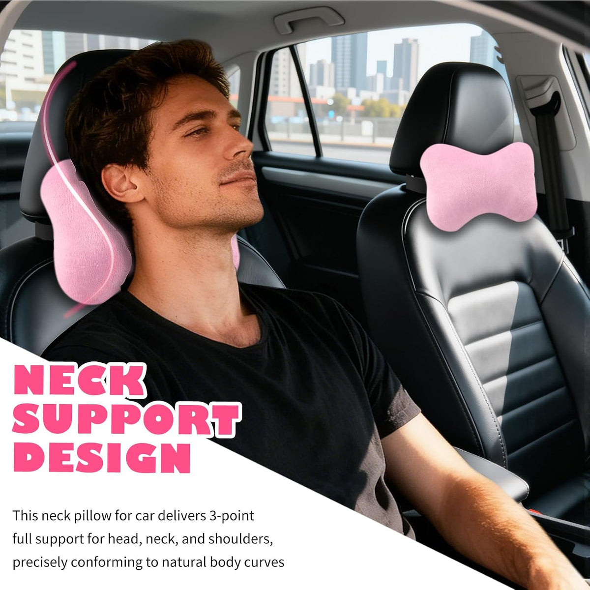 2PCS Soft Car Headrest Pillow,Ergonomic Car Neck Pillow (Pink)