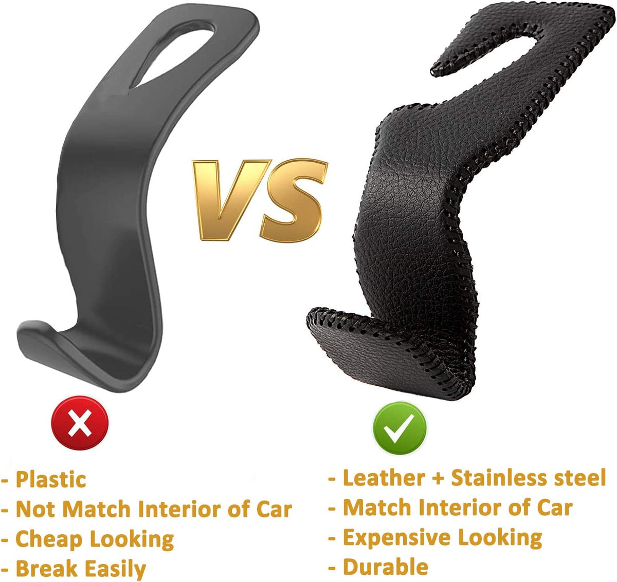 Leather Headrest Hooks for Purses and Bags, 2 Pack
