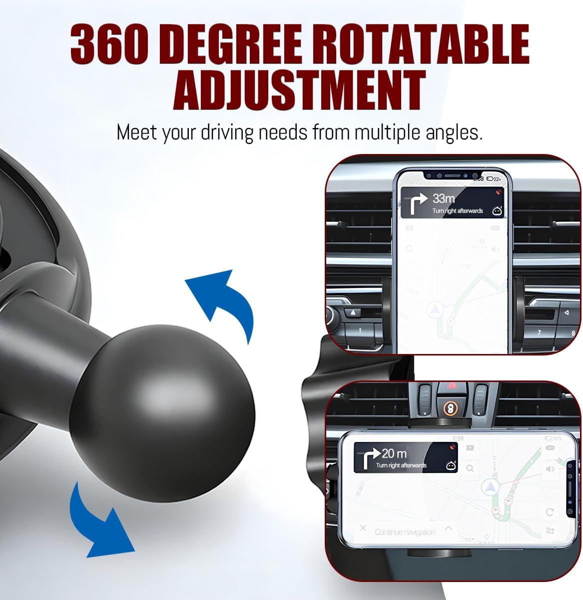 Car CD Slot Phone Holder, 360° Rotatable Anti-Vibration Sturdy CD Player Vehicles Cellphone Mount, Single-Press Release Hands-Free Automotive Smartphone Holder, Universal Fit (Gray)