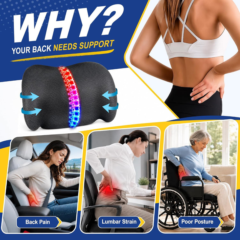Lumbar Support Pillow for Car, Back Support Cushion for Office Chairs
