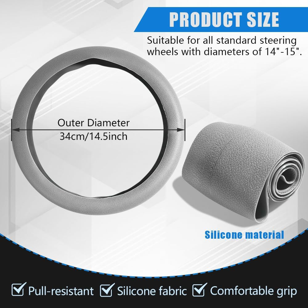 Car Steering Wheel Cover, Non-Slip Silicone Steering Wheel Cover, Leather Universal 13 to 15 Inch Steering Wheel Protector, Universal Car Interior Accessories for Women Men