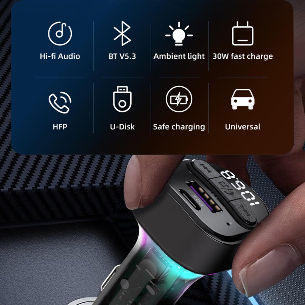 FM Transmitter Bluetooth Car Adapter, Wireless FM Radio Transmitter