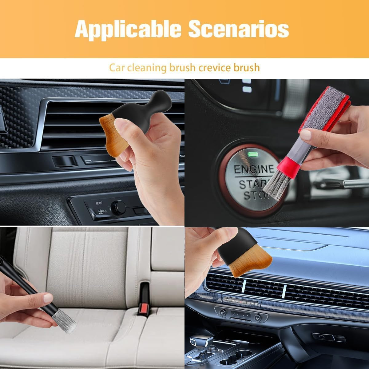3PCS Car Detailing Brush Kit, Including 3 Ultra Soft No Scratch Boar Hair & 3 Vent Cleaning Brushes, Multi-Use Automotive Interior Detailing Kit, Universal for Most Vehicles (Short)