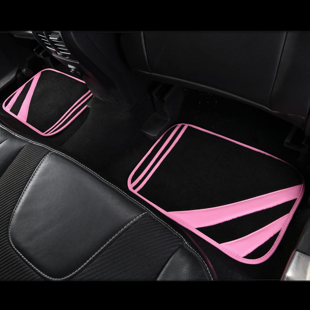 Pink Edge Faux Leather Car Floor Mats Universal Car Carpet Mats with Double Stitch Line Anti-Slip Backing Design, for Cute Girly Women, Fit 95% Automotive,Suvs,Sedan,Vans (Black and Pink)