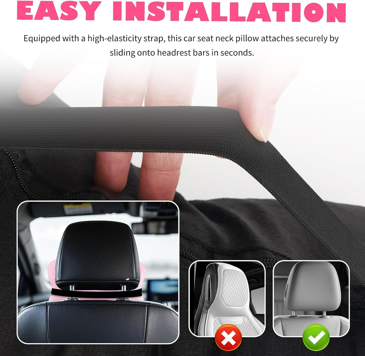 2PCS Soft Car Headrest Pillow,Ergonomic Car Neck Pillow (Pink)