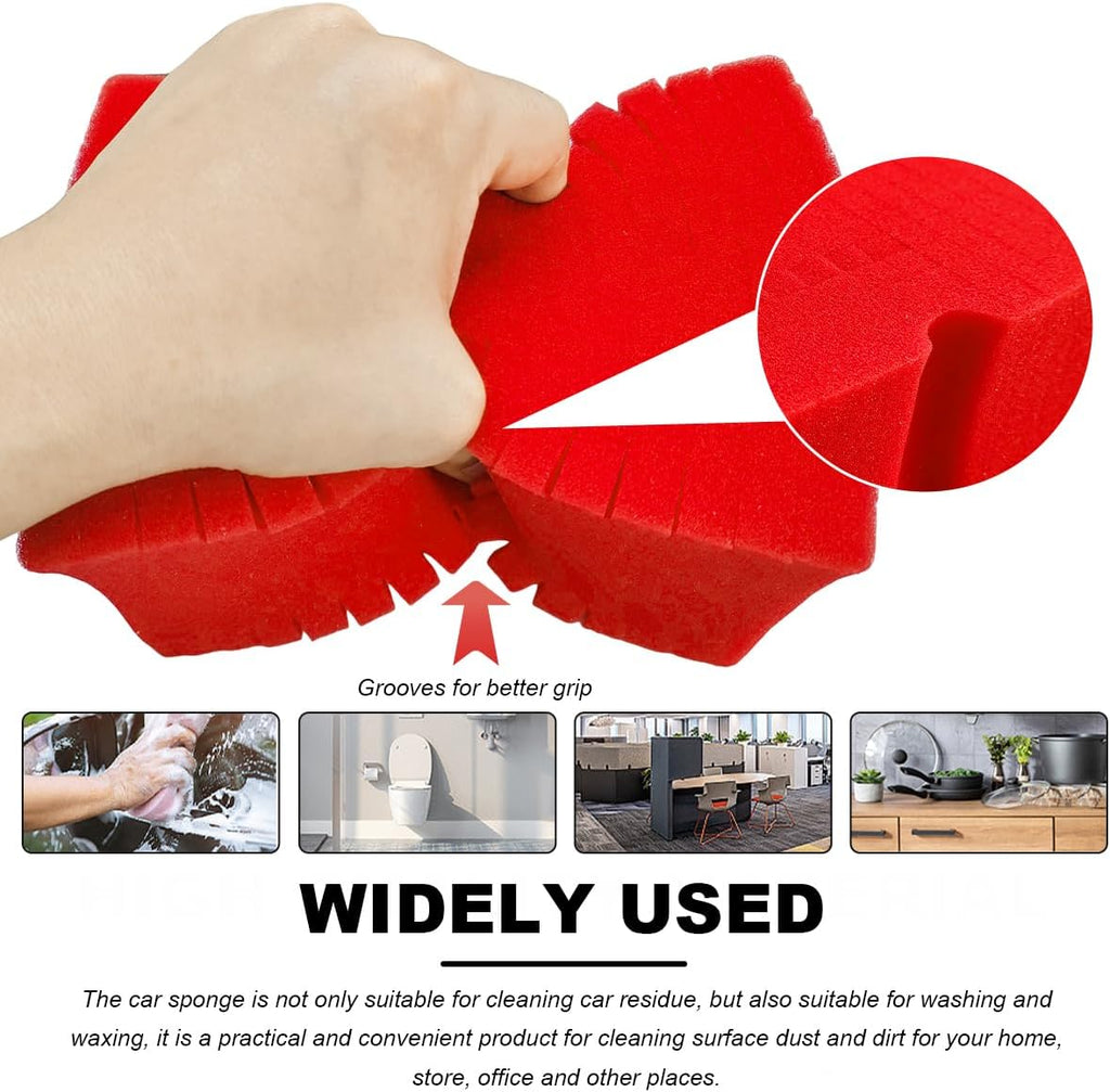 Car Wash Sponge, Large Scratch-Free Cross Cut Sponge for Soap and Rinseless Washing, Durable Ultra Soft Foam Grid Extra Absorbent Car Cleaning Sponge Pad, Car Accessories (Red)
