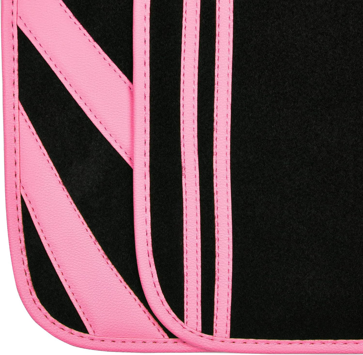 Pink Edge Faux Leather Car Floor Mats Universal Car Carpet Mats with Double Stitch Line Anti-Slip Backing Design, for Cute Girly Women, Fit 95% Automotive,Suvs,Sedan,Vans (Black and Pink)