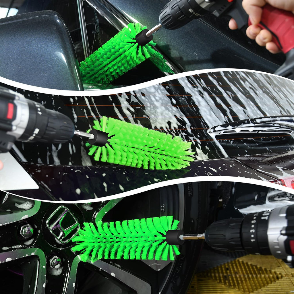 1 Pack Drill Brush for Car Wheel and Bottle(Green)