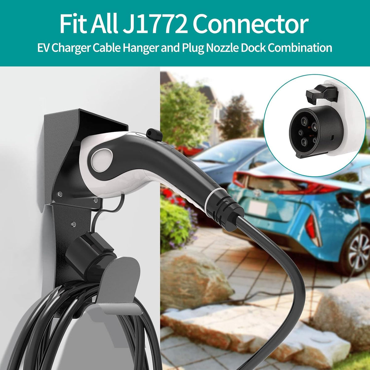 EV Charger Holder Wall Mount for J1772 Connectors (Indoor/Outdoor)